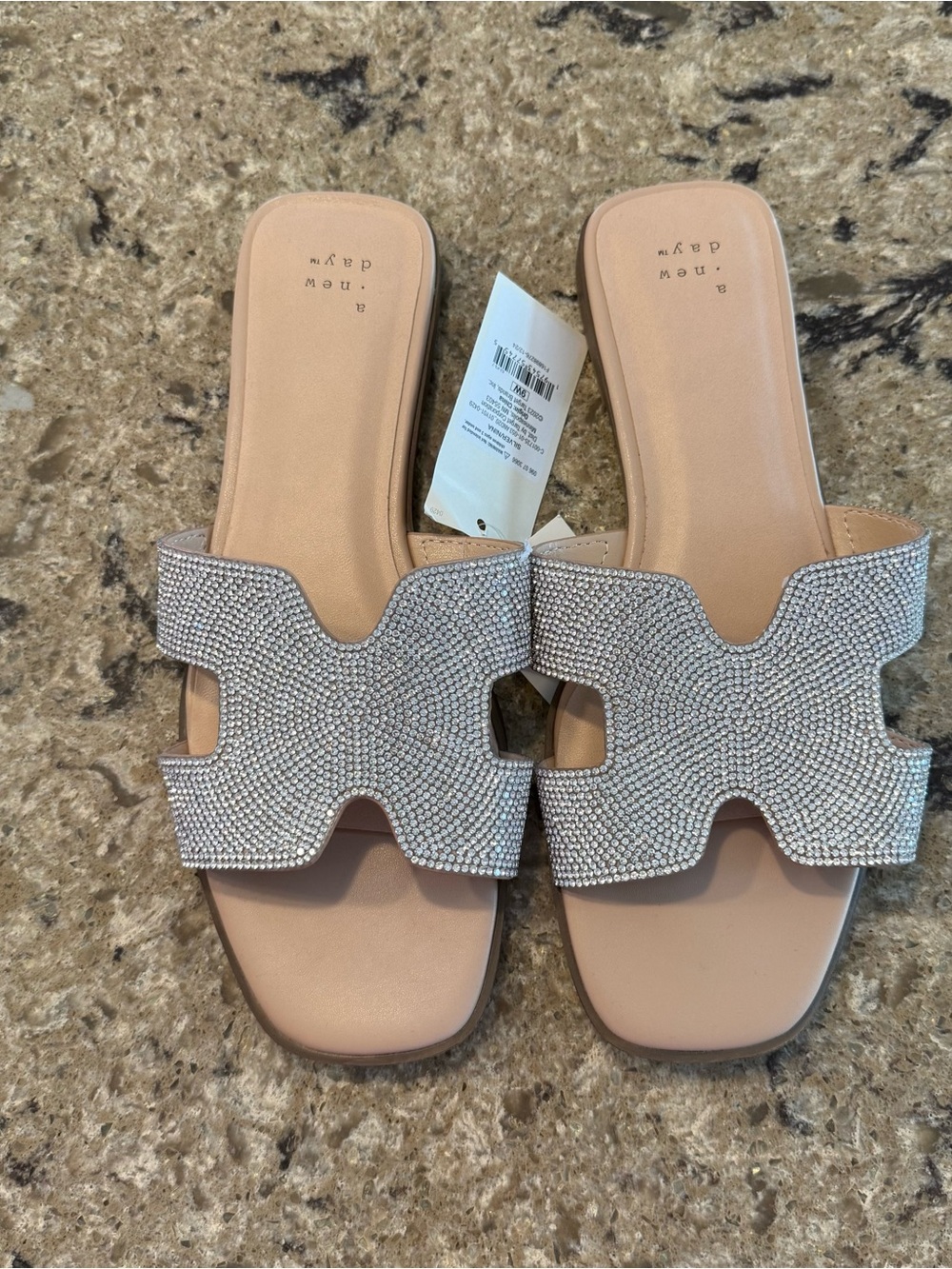 Women's Embellished Nude Slide Sandals